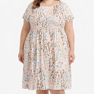 Cap Sleeve Floral Midi Dress with Pockets